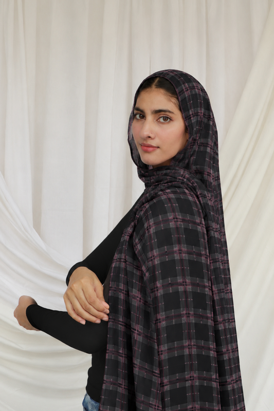 Midnight Plaid - Bamboo Woven Modal Hijab