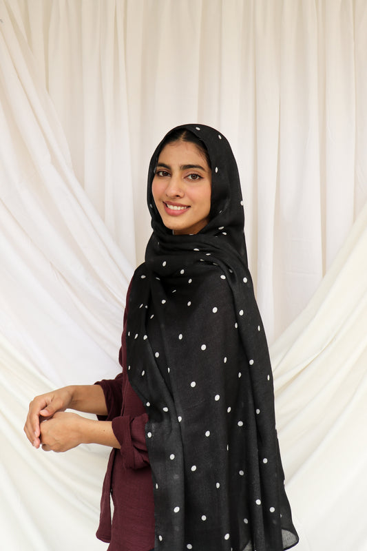 Black Polka Dot - Bamboo Woven Modal Hijab